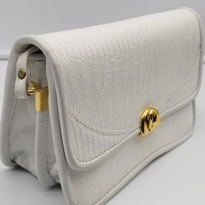 White Croc Embossed Leather Shoulder Bag